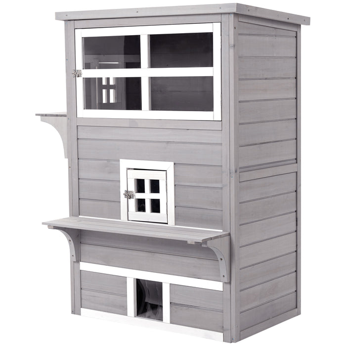 3 Tier Wooden Kitten Haven - Weather-Resistant Indoor & Outdoor Cat Shelter - Perfect Cozy Home for Feline Friends