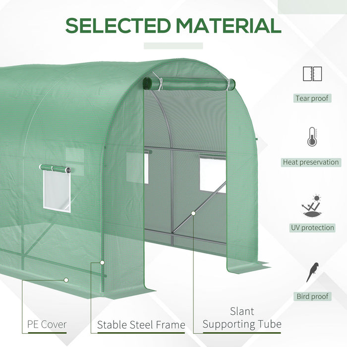 Polytunnel Greenhouse 3.5x2x2m - Steel Frame Walk-In Tent with PE Cover, Roll Up Door, 6 Ventilated Windows - Ideal for Growing Plants & Vegetables