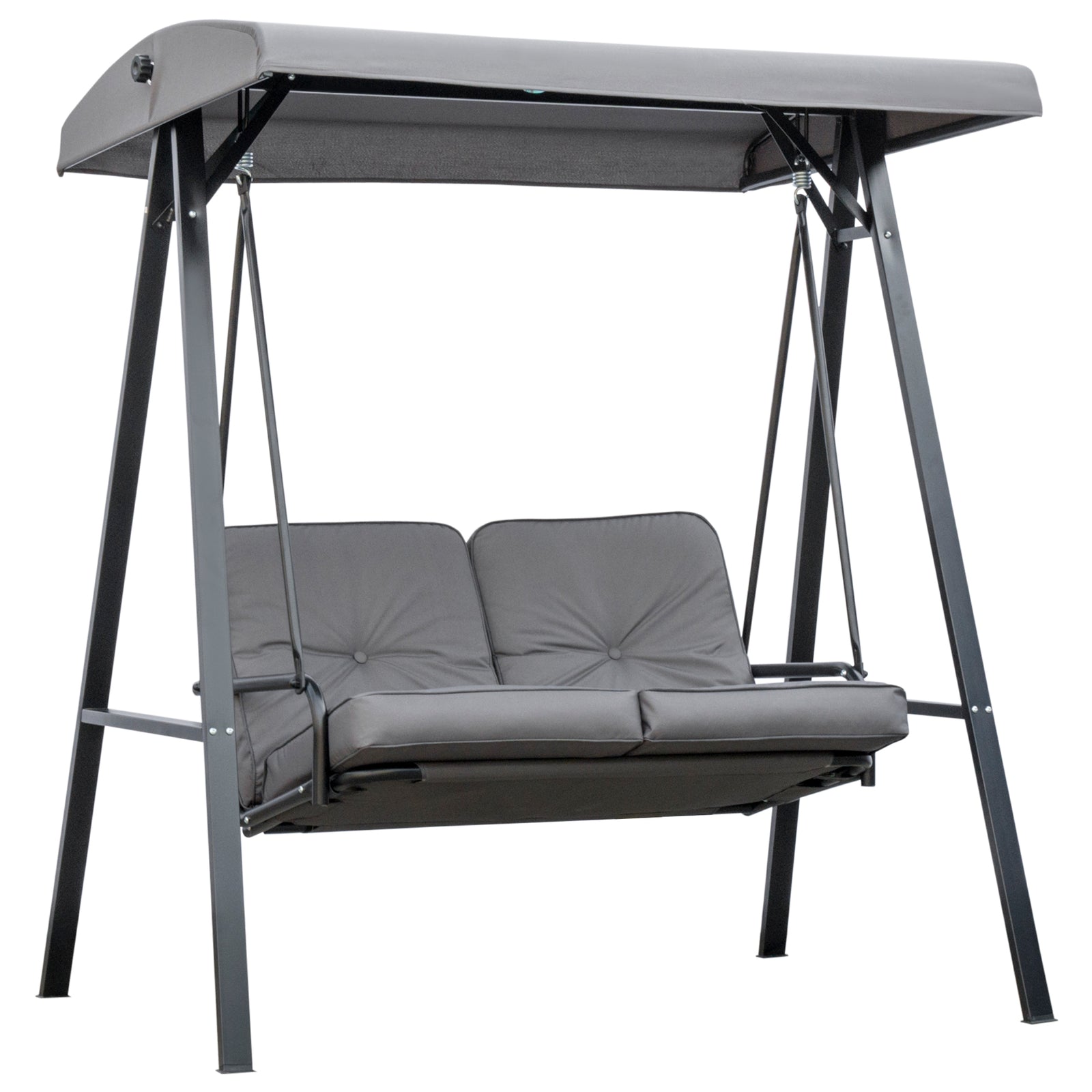 Garden Swing Bench with Canopy - 2-Person Outdoor Hammock, Adjustable Tilt, Steel Frame - Perfect Patio Furniture for Relaxation in Grey