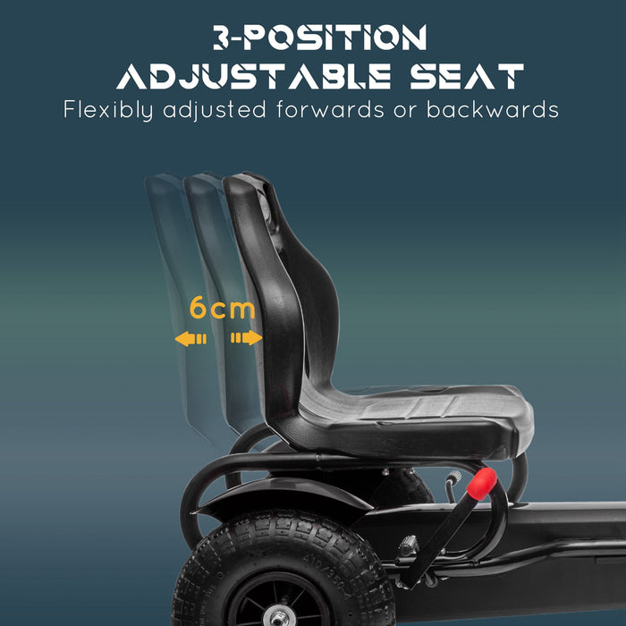 Adjustable Metal Pedal Go-Kart for Kids - Durable Construction with Inflatable Tires, Black - Fun Outdoor Racing Adventure for Young Drivers