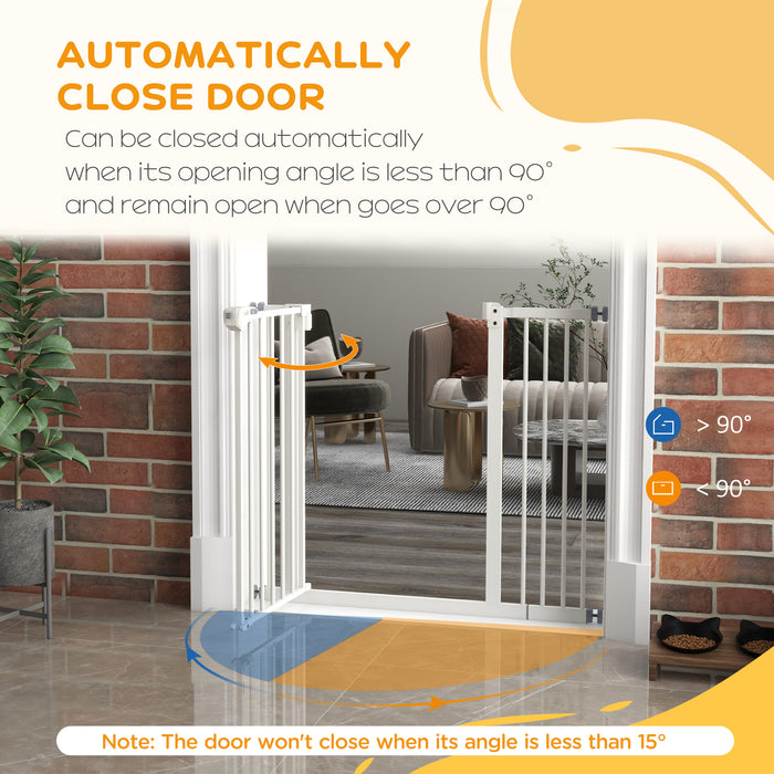 Adjustable Metal Dog Barrier 74-94cm - Sturdy Safety Pet Gate in White - Ideal for Keeping Dogs Secure in Home Spaces
