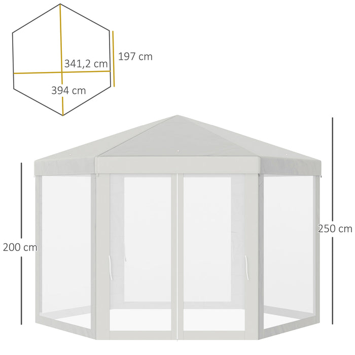 Outsunny Netting Gazebo Hexagon Tent Patio Canopy Outdoor Shelter Party Activities Shade Resistant (Creamy White)