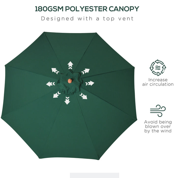 2.5m Wood Garden Parasol - Sun Shade Patio & Outdoor Market Umbrella with Ventilated Canopy, Dark Green - Ideal for Comfortable Outdoor Relaxation