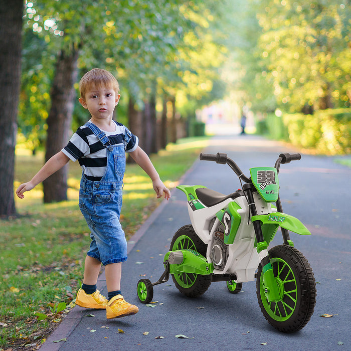 Kids Electric Motorbike with Training Wheels - 12V Battery-Powered Ride-On Motorcycle Toy, Green - Ideal for Children Aged 3-5 Years