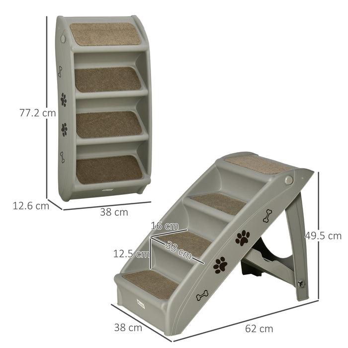 4-Step Foldable Pet Stairs for Cats & Small Dogs - With Non-slip Mats for Safe Climbing, 62x38x49.5cm - Ideal for Senior Pets, Access to High Beds & Sofas, Grey