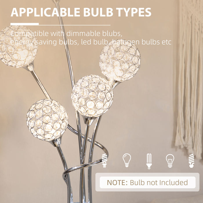 Crystal Elegance Floor Lamp - 5-Light Modern Upright Lamp for Bedroom & Living Room, 34x25x156cm in Silver - Stylish Illumination for Contemporary Spaces
