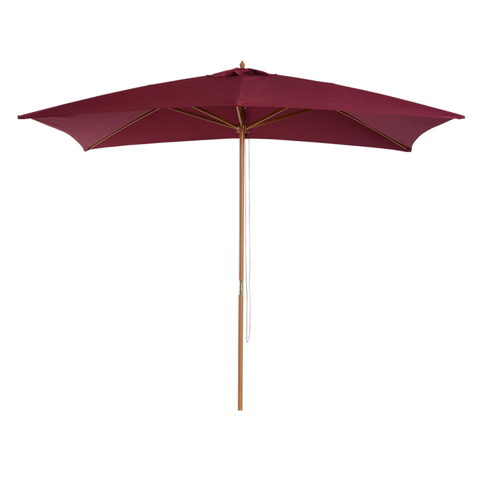 3m x 2m Wooden Garden Parasol by 3M - Sturdy Outdoor Umbrella Canopy in Wine Red Shade - Ideal Sun Protection for Patio Spaces