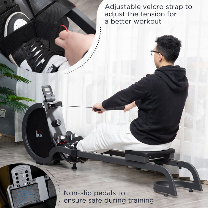 16-Level Magnetic Resistance Rowing Machine - Foldable Rower with Aluminium Slide Rails & Digital Monitor - Ideal for Home Gym Fitness & Cardio Workout