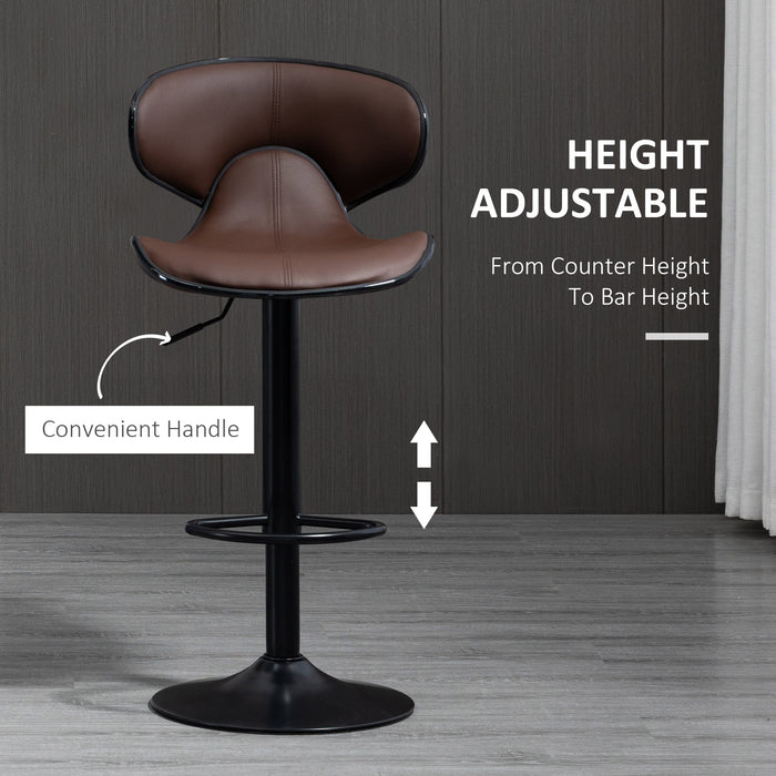 Swivel Barstools Set of 2 - Adjustable Height with Back & Footrest, Steel Frame & Gas Lift - Ideal for Kitchen Counter & Dining Room, Brown