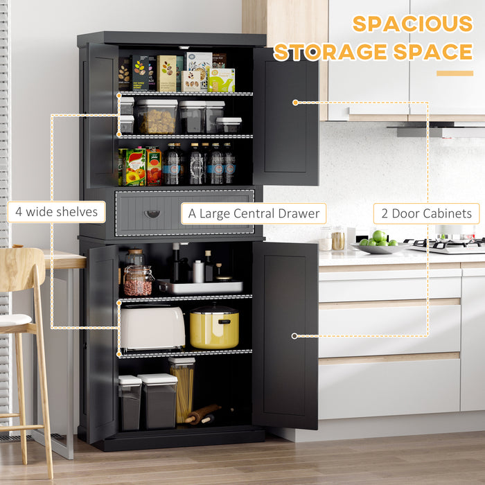 Freestanding Traditional Kitchen Cupboard - Black Storage Cabinet with Drawer, Doors & Adjustable Shelves - Ideal for Organized Kitchen Space & Extra Storage Needs