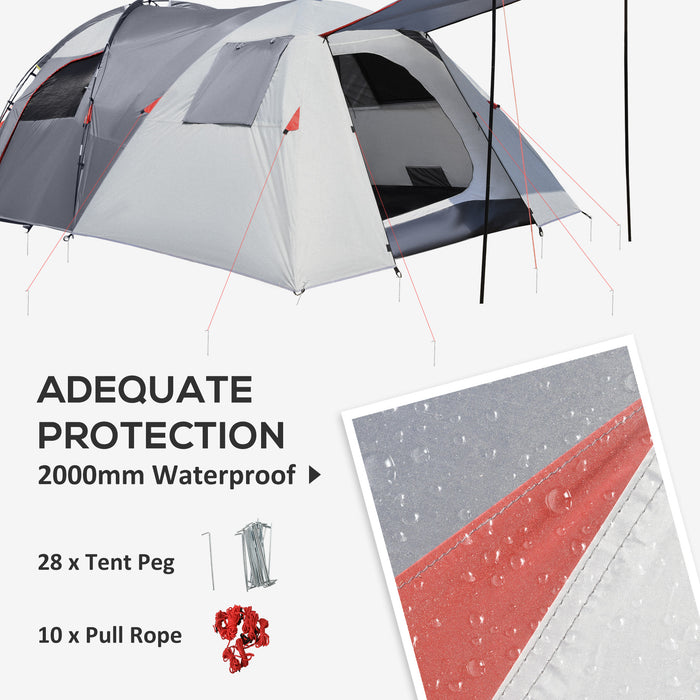 Outdoor Tunnel Tent for 4-5 People - Two-Room Camping Shelter with Sewn-In Floor & Portable Mat - Ideal for Fishing, Festivals & Hiking Adventures