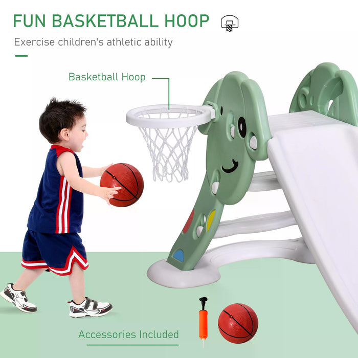 Toddler Climber and Slide Combo with Basketball Hoop - Freestanding Playground Set for Kids, 2-6 Years - Indoor & Outdoor Fun, Easy Assembly, Green