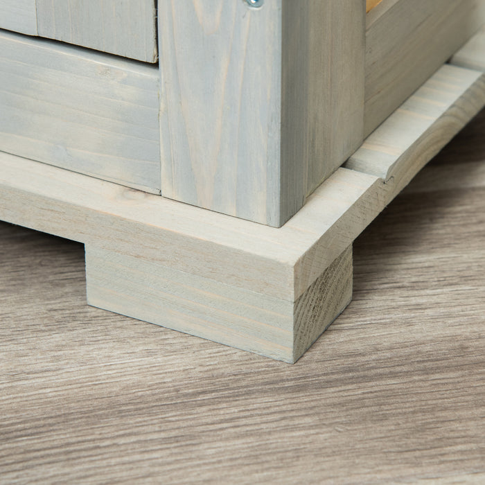 Wooden Dog Crate End Table - Lockable Door, Windowed Pet Sanctuary for Small/Medium Dogs, Dual-Tone Grey & Yellow - Stylish Pet-Friendly Furniture & Home Solution