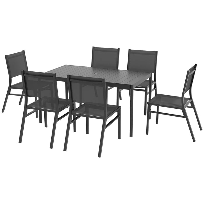 Seven-Piece Steel Dining Set - Aluminum-Top Table & Matching Chairs - Elegant Outdoor Patio Furniture