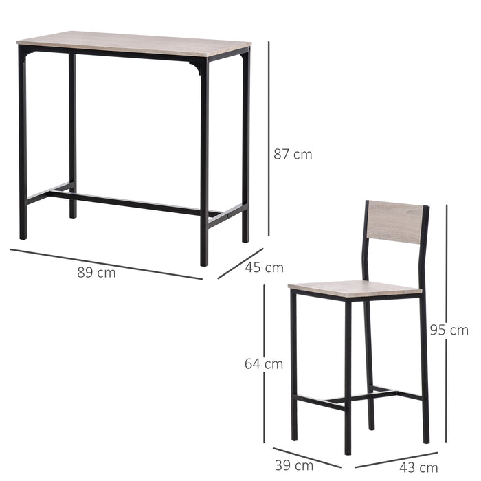 Industrial 3-Piece Table & Stool Set - Oak-Tone MDF Panels with Sturdy Metal Frame, Space-Saving Design - Perfect for Small Apartments and Lofts