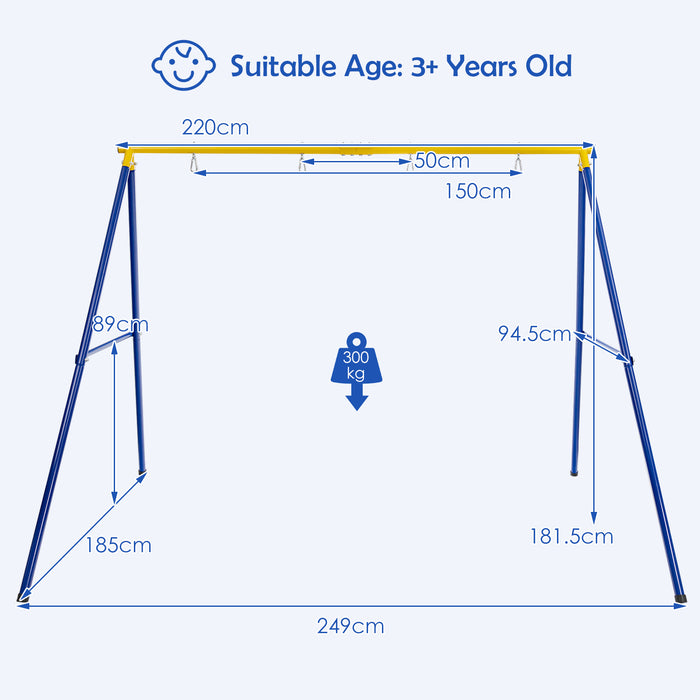 Blue & Yellow A-Shaped Anti-Slip Swing Frame - Heavy Duty Metal, Outdoor Play Equipment - Safe and Fun for Kids