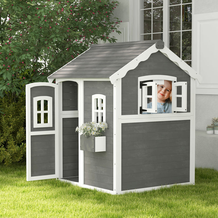Kids Wooden Garden Playhouse - With Doors, Windows, Plant Box, and Floors - Ideal for Ages 3 to 8, Enhances Backyard Fun