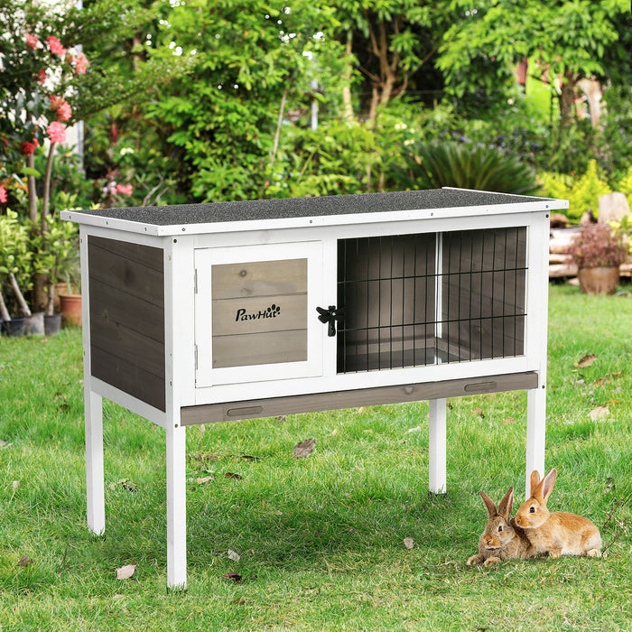 Elevated Wooden Rabbit Hutch with Asphalt Roof - Indoor/Outdoor Bunny Cage, Removable Tray - Ideal for Guinea Pigs and Small Pets, Brown