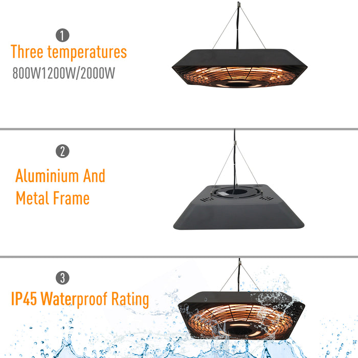 2000W Electric Patio Heater - Ceiling-Mounted Indoor/Outdoor Halogen Heater with Remote Control, Aluminium Body - Efficient Warmth for Social Spaces and Entertainment Areas