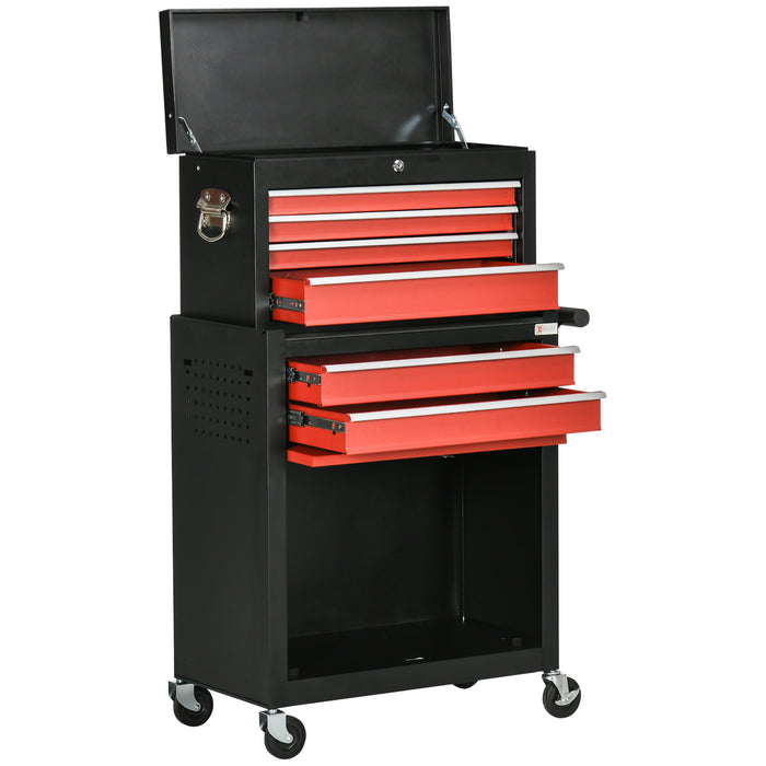Workshop Trolley Tool Cabinet on Wheels - 6-Drawer Unit with Smooth Ball Bearing Slides, Lockable Roll Cab - Portable Storage Solution for Mechanics and DIY Enthusiasts