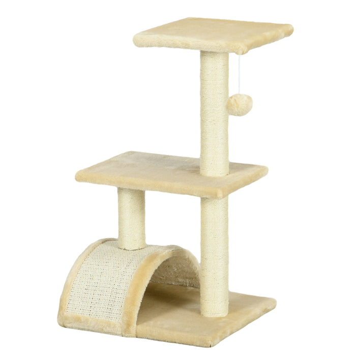 Cat Tree with Scratching Post and Rest Pad, 72cm - Plush Cream White Finish - Ideal for Indoor Cats' Play and Exercise
