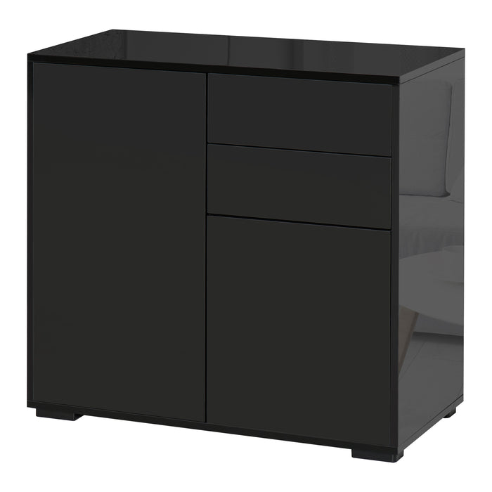 High Gloss Black Sideboard with Push-Open Mechanism - Modern 2-Drawer Side Cabinet for Storage - Elegant Furniture for Living Room and Bedroom