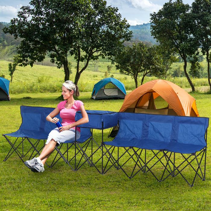 6-Seater Steel Camping Bench - Portable Folding Design with Integrated Cooler Bag - Ideal for Outdoor Events and Family Gatherings