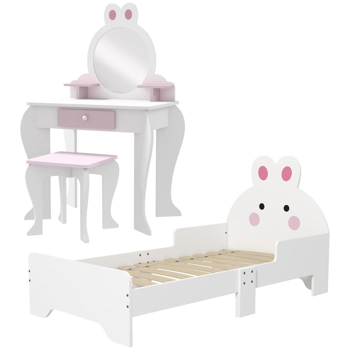 Woodland Adventure Bunny-Themed Children's Bedroom Set - Durable Wooden Furniture with Dressing Table, Stool & Bed - Perfect for Kids Aged 3 to 6 Years