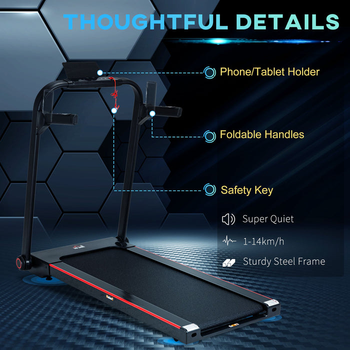 750W Compact Folding Treadmill - Electric Running Machine with 1-14km/h Speed, LED Display & Safety Button - Portable, Easy-Storage Design for Home Fitness Enthusiasts