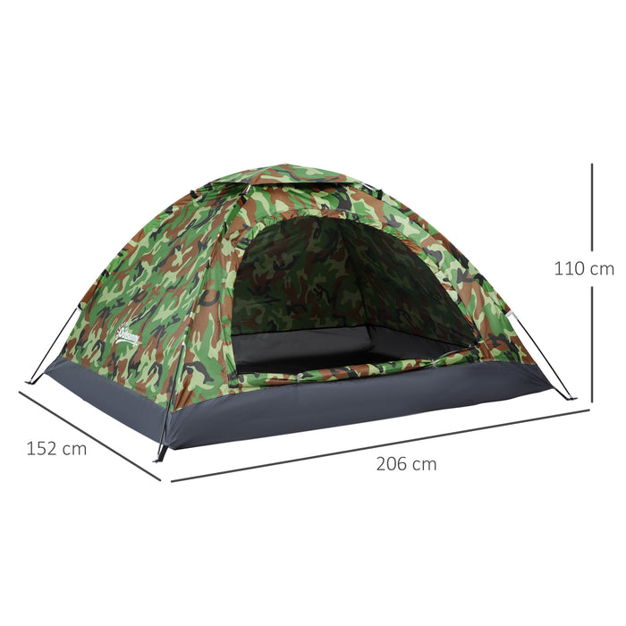2 Person Camouflage Camping Tent - Zippered Entry, Internal Storage Pocket, Compact Travel Bag - Ideal for Outdoor Adventures and Hiking Couples