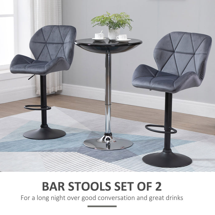 Adjustable Dark Grey Bar Stools - Set of 2 Armless Upholstered Swivel Counter Chairs with Backs and Footrest - Ideal for Home Bar and Kitchen Seating