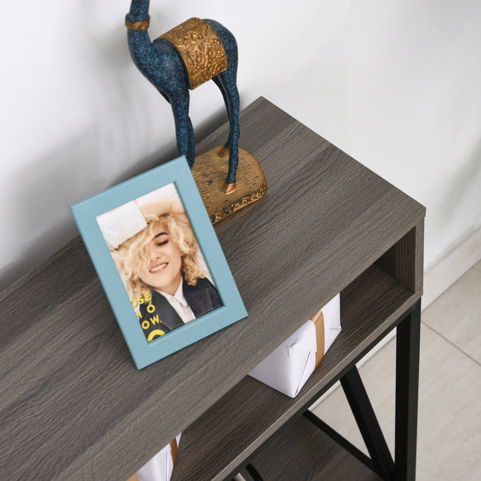 3-Compartment Console Table - Metal Frame with Adjustable Feet for Home and Office - Stylish Storage and Display Solution for Living Room