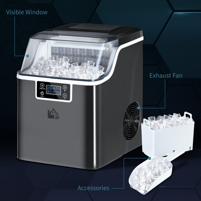 Portable Countertop Ice Maker - 20Kg/24Hrs Production, 24 Quick-Freeze Cubes in 14-18 Mins - Stainless Steel, 3.2L Capacity, Adjustable Ice Cube Size, Self-Cleaning with Scoop and Basket, Ideal for Home Use, Black