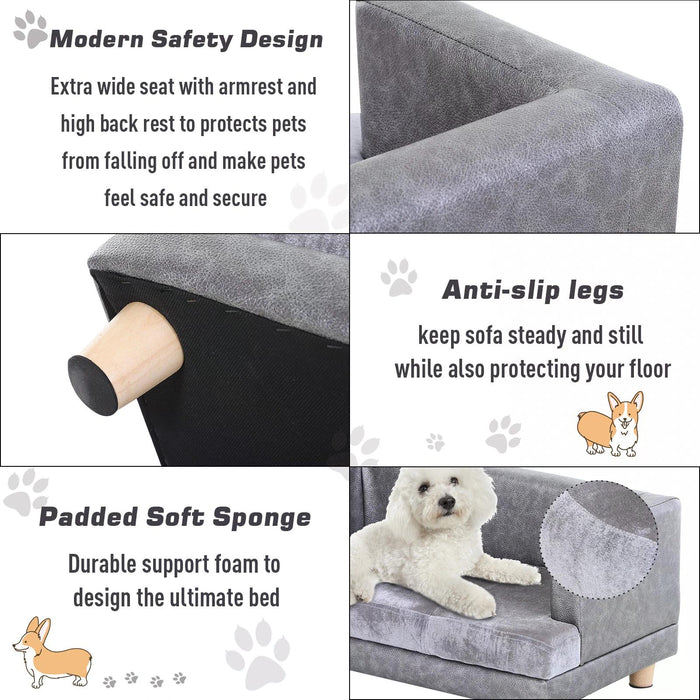 Elevated Grey PU Leather Dog Sofa Bed - Comfortable and Stylish Pet Furniture - Ideal for Supporting Joint Health in Dogs