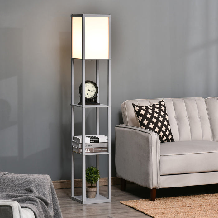 4-Tier Grey Floor Lamp with Shelf - Storage-Integrated Floor Light for Cozy Illumination - Ideal Reading Companion and Space Saver