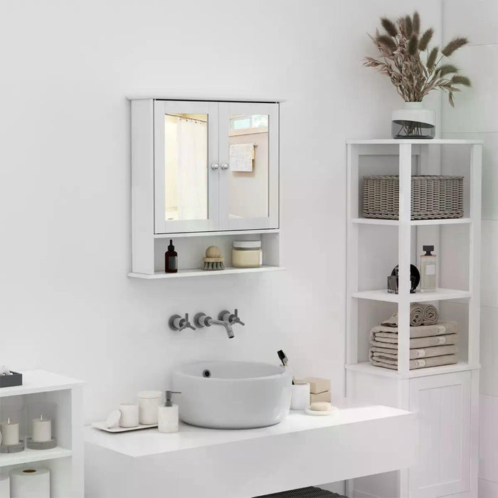 Bathroom Wall Cabinet with Mirrored Door - Space-Saving Storage Solution, 56x13x58cm in White - Ideal for Organizing Toiletries and Essentials