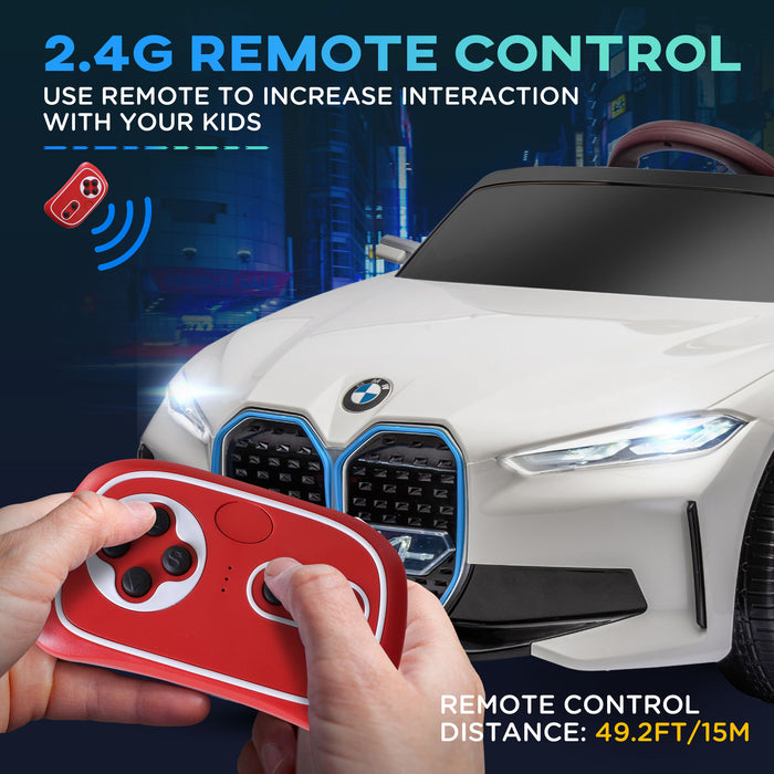 BMW i4 12V Electric Ride-On Car for Kids - Remote Control, Music, Portable Battery - Perfect for Ages 3-6 Years, Sleek White Design