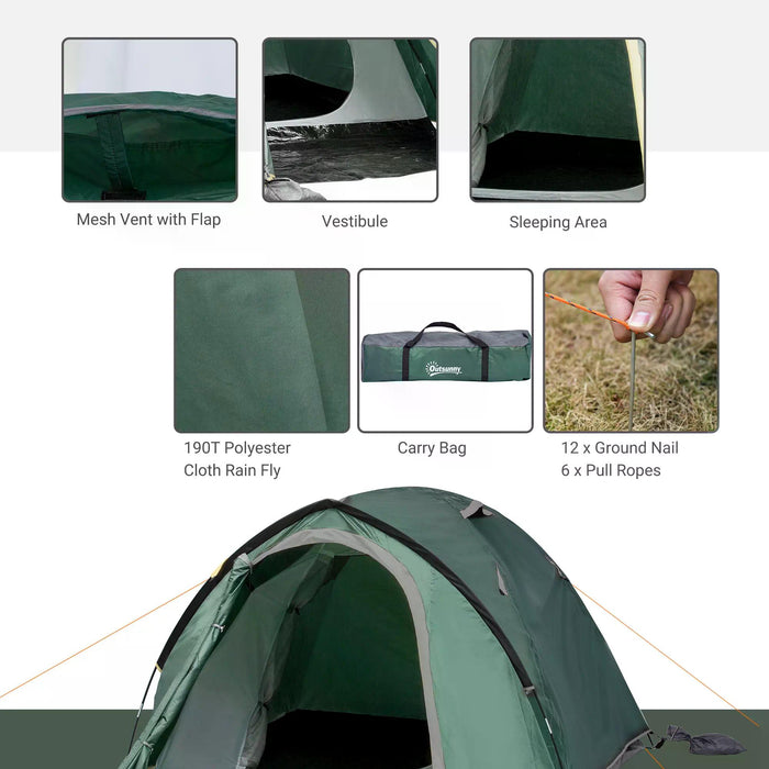 Camping Dome Tent - 2-Room, Weatherproof Vestibule, Large Windows, Lightweight Design - Ideal for 3-4 Person, Perfect for Fishing, Hiking & Backpacking, Green