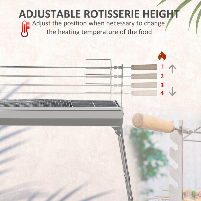 Portable Charcoal Grill with Rotisserie Function - Foldable Legs BBQ Roaster for Spit Roasting Chicken - Ideal for Outdoor Picnics and Camping Adventures