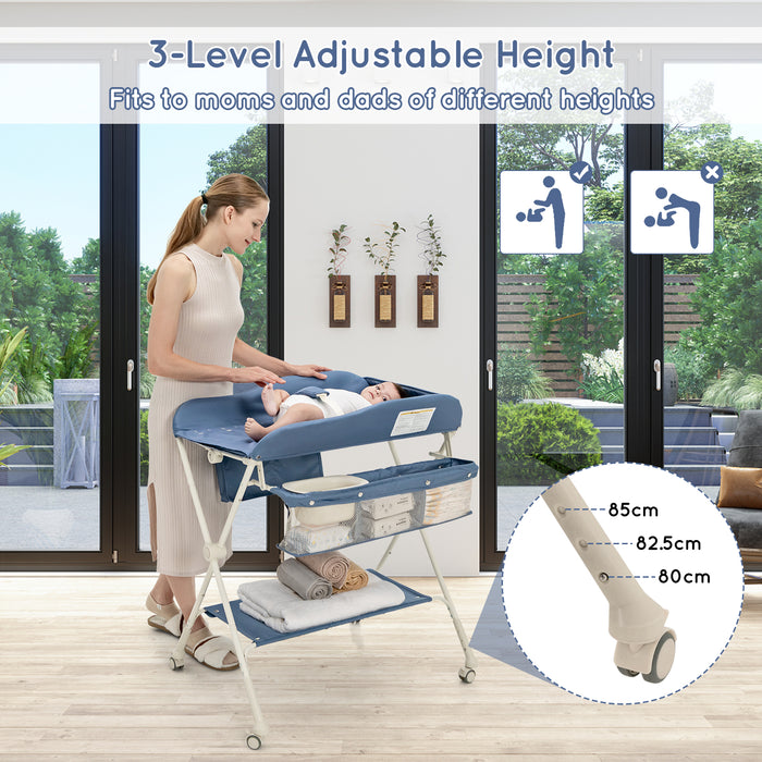 One-Click Folding Baby Changing Table - Adjustable, Navy Colour Design - Ideal for Easy and Efficient Diaper Changing