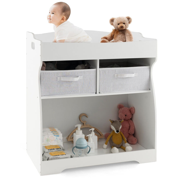Baby Essentials - White Changing Table with 2 Drawers and Waterproof Pad - Ideal for Hassle-free Diaper Changes