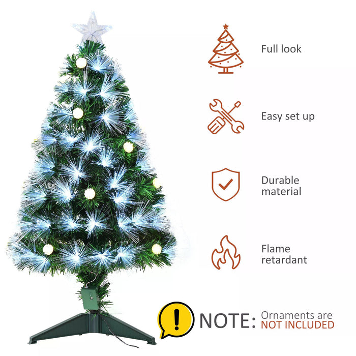 White Pre-Lit 3ft Christmas Tree with Star Topper - 90 LED Lights, Triangular Base, Full-Bodied Holiday Decor - Ideal for Small Spaces & Festive Home Ambiance