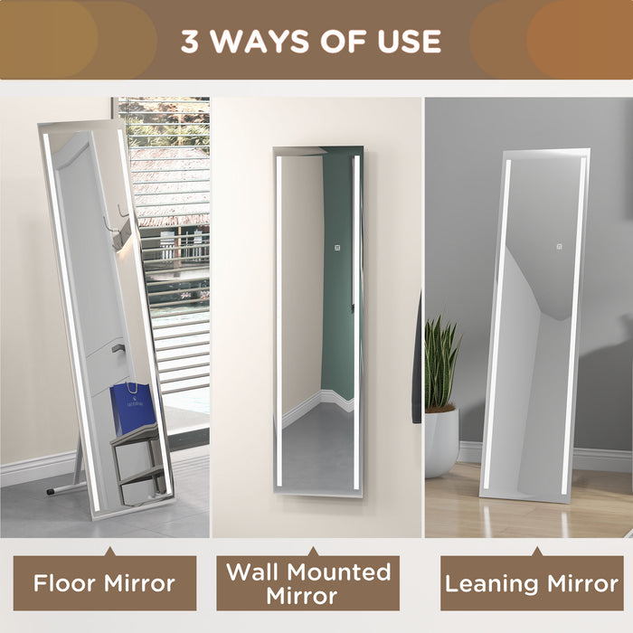 LED-Lit Standing Dressing Mirror - Bedroom Wall Mirror with Dimmable & 3-Color Lighting Options - Ideal for Fashion Enthusiasts & Space-Saving Design