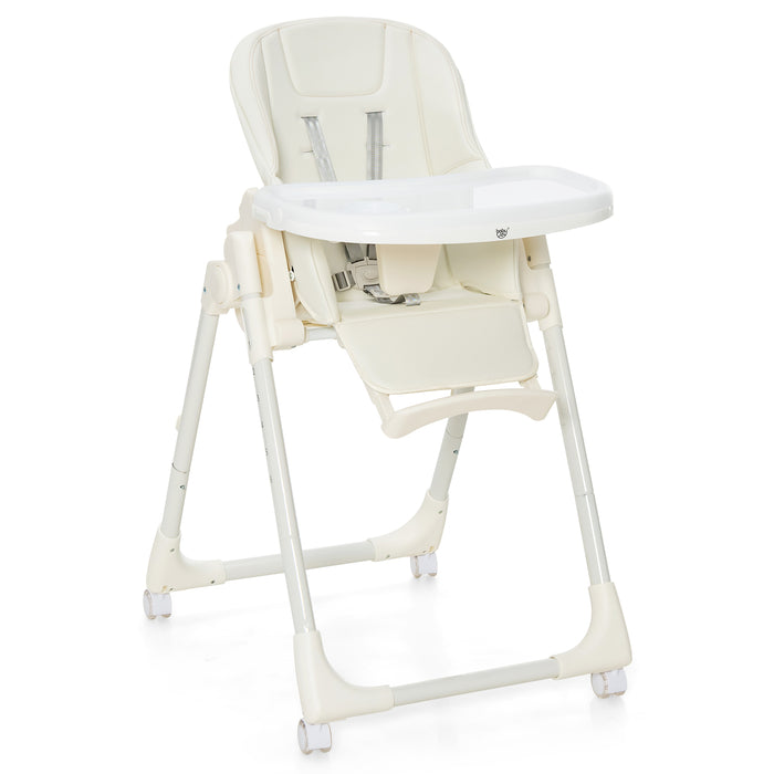 Adjustable High Chair - Folding Design with 5 Recline Positions, Ideal for Babies and Toddlers - Perfect for Meal Times and More, Chic Beige Color