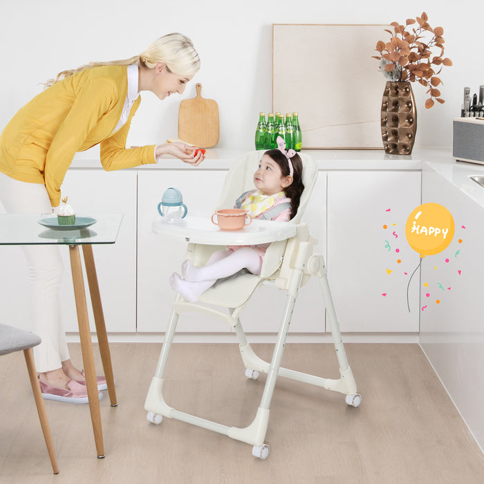 Adjustable High Chair - Folding Design with 5 Recline Positions, Ideal for Babies and Toddlers - Perfect for Meal Times and More, Chic Beige Color