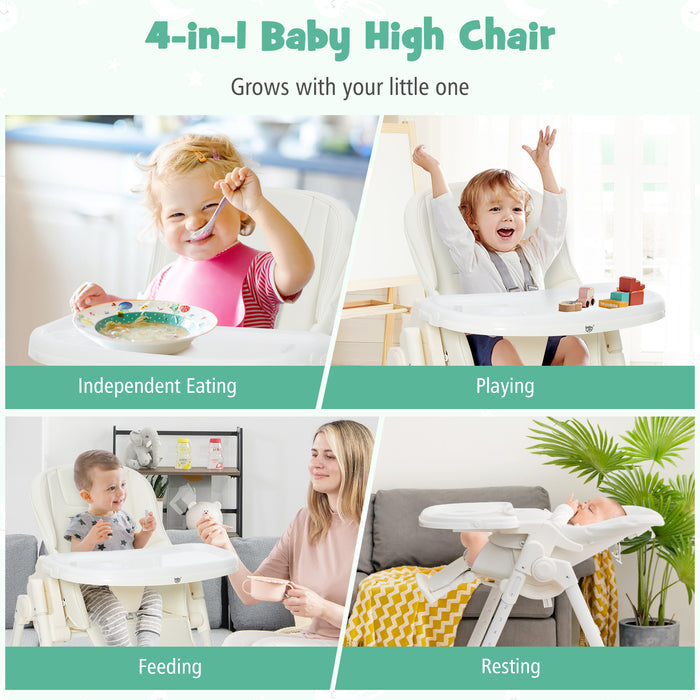 Adjustable High Chair - Folding Design with 5 Recline Positions, Ideal for Babies and Toddlers - Perfect for Meal Times and More, Chic Beige Color