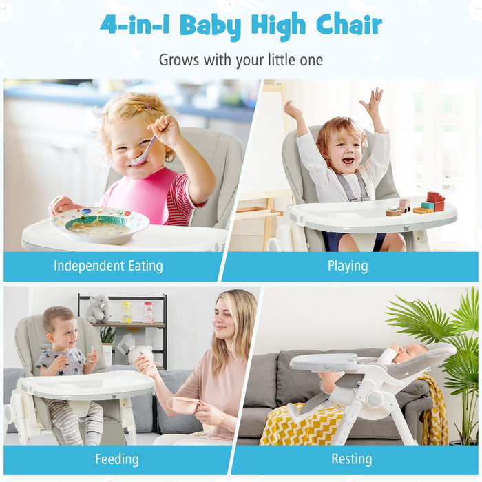 Adjustable High Chair - Folding Design with 5 Recline Positions, Ideal for Babies and Toddlers - Perfect for Meal Times and More, Chic Beige Color
