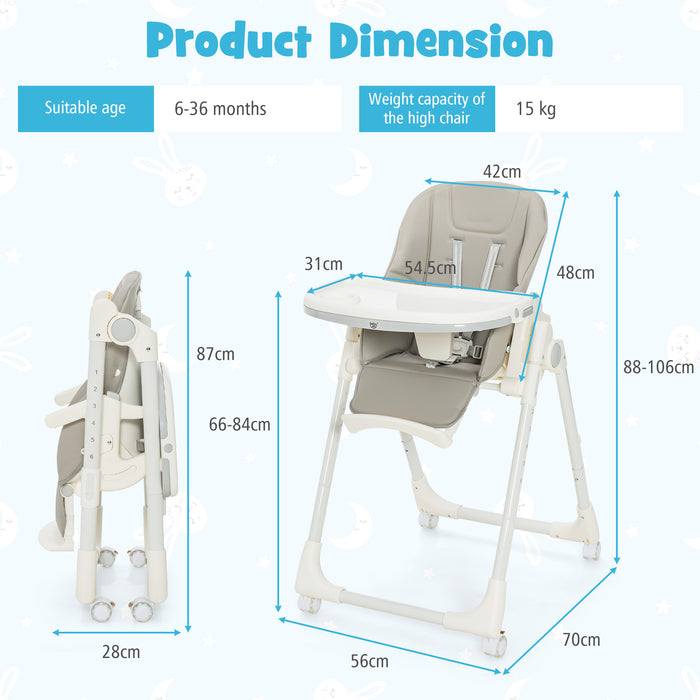 Adjustable High Chair - Folding Design with 5 Recline Positions, Ideal for Babies and Toddlers - Perfect for Meal Times and More, Chic Beige Color