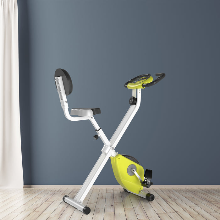 Stationary Cycling Bike with Steel Frame - Manual Resistance, LCD Display, Yellow Finish - Ideal for Indoor Fitness and Cardio Workout