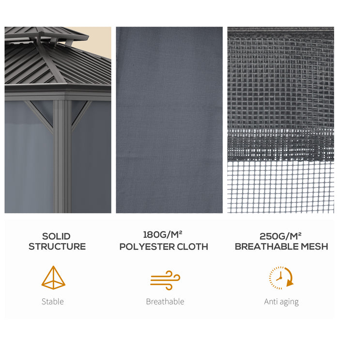 Outdoor Hardtop Gazebo Canopy 3.7x3m - Aluminum Frame, 2-Tier Roof, Mesh Netting Sidewalls, in Grey - Ideal for Patio Enhancement and Entertaining